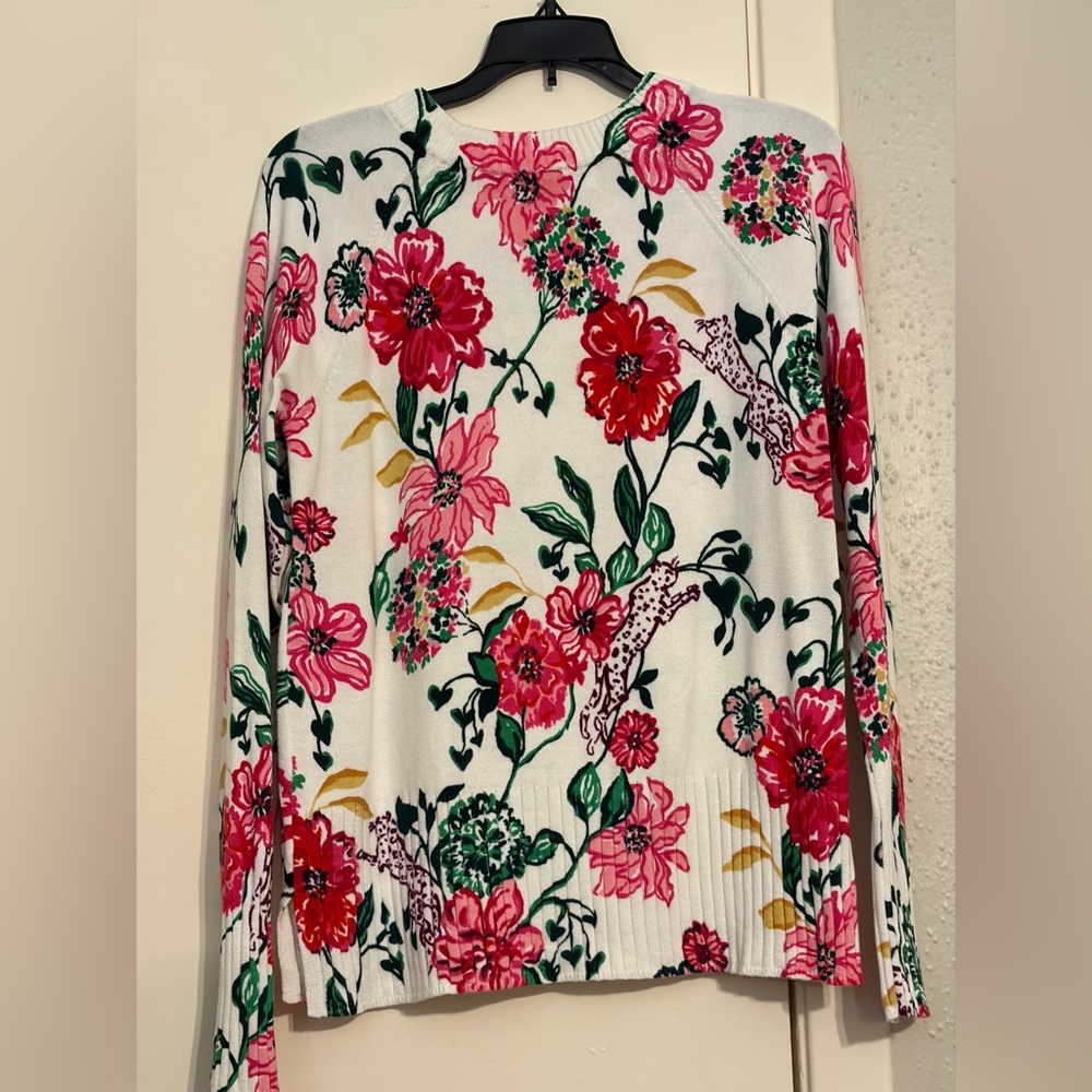 Lilly Pulitzer Lightweight Print Crew Neck Sweater XS Cotton Blend White Red - Picture 2 of 5